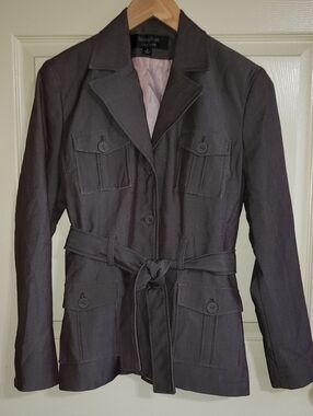 Signature by Larry Levine Brown Belted Blazer Jacket